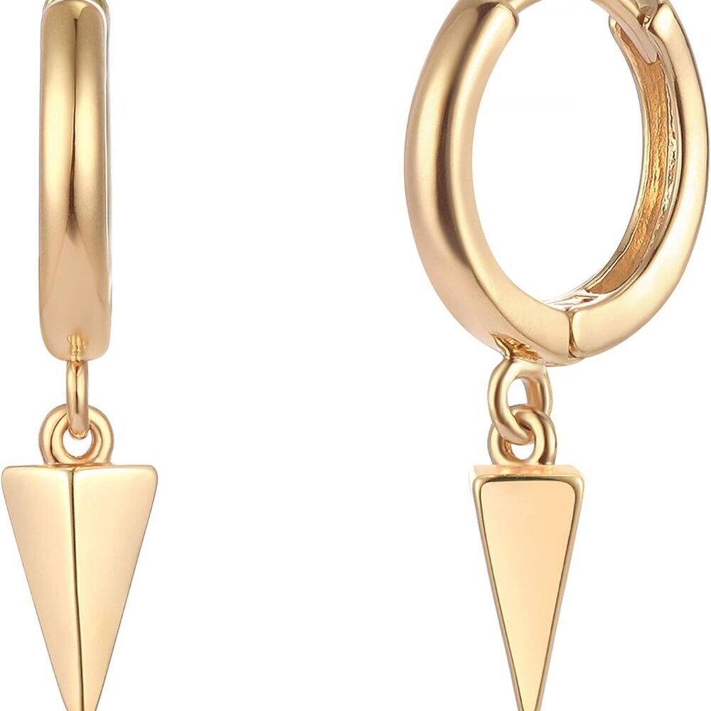 Gold Dainty Dangle Hoop Earrings for Women 14K Gold Plated Delicate cute Geometr